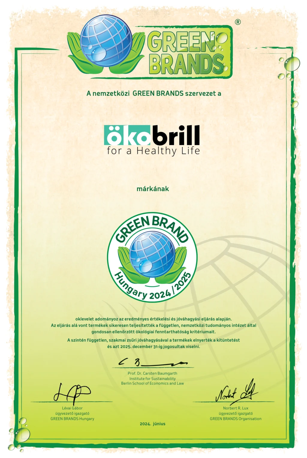Tiszta otthon, tiszta bolygó: ÖkoBrill, a hatékony és fenntartható tisztítószer 5 GREENBRANDS oklevel okobrill