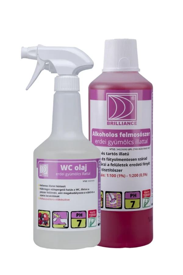 Brilliance® WC olaj erdei gyümölcs illattal 0,75 liter + Brilliance® Alkoholos felmosószer erdei gyümölcs illattal 1 liter