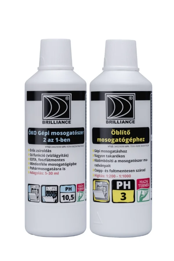 Brilliance® ÖKO Gépi mosogatószer 2 az 1-ben 1 liter + Brilliance® Öblítő mosogatógéphez 1 liter
