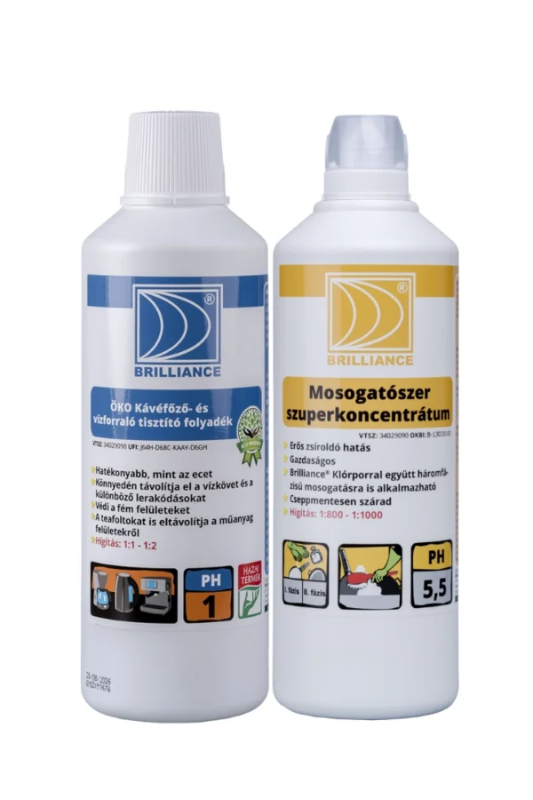 Brilliance® Mosogatószer szuperkoncentrátum 1 liter + Brilliance® ÖKO Kávéfőző és Vízforraló tisztító folyadék 1 liter