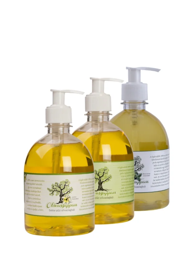 3x Olívaszappan (extraszűz olívaolajból) 500 ml (illatmentes + jázmin kivonattal + borsmenta kivonattal)