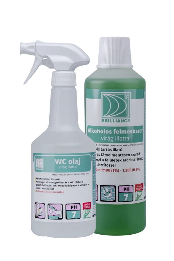 Brilliance® WC olaj virág illattal 0,75 liter + Brilliance® Alkoholos felmosószer virág illattal 1 liter