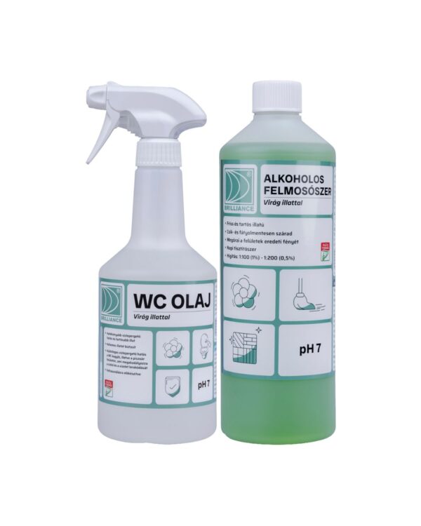 tisztitoszer-hu-Brilliance® WC olaj virág illattal 0,75 liter + Brilliance® Alkoholos felmosószer virág illattal 1 liter 1 tisztitoszer-hu-wco075afv1 01 wc olaj virag illattal alkoholos felmososzer virag illattal